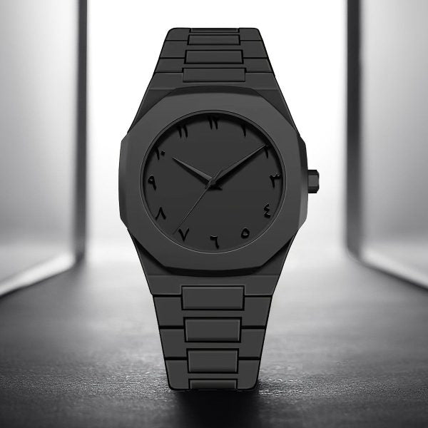 Full Black arabic urban Aura Quartz Watch – Lightweight Design, , Premium Quality & Finish – Best Quality Analog Watch For Boys – Watch For Men | Full Black Color Watch